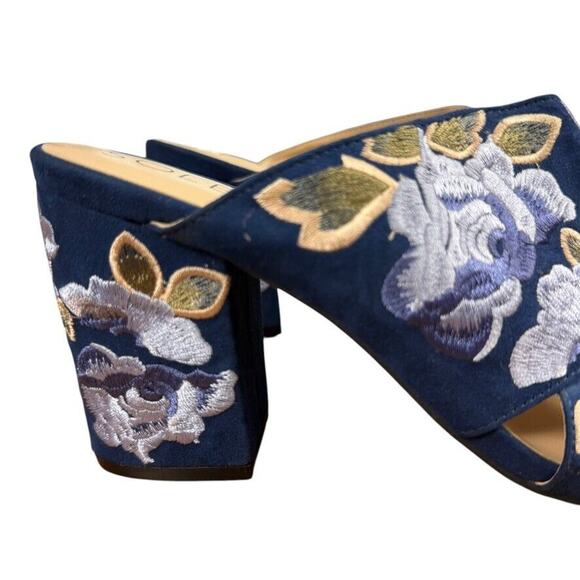 Sole Society Luella Womens Navy Blue Embroidered Floral Cross Sandals Heels 7.5 - Picture 12 of 16